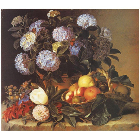Fruits and Flowers White Modern Wood Framed Art Print by Unknown