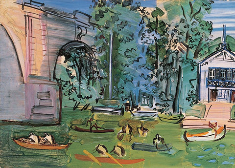 Canoeing Black Modern Wood Framed Art Print by Unknown