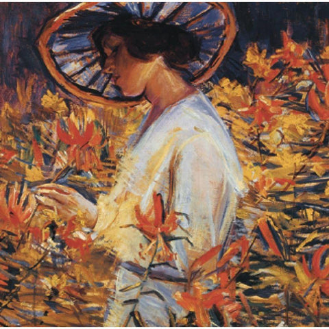 Lady in Flowers White Modern Wood Framed Art Print by Unknown