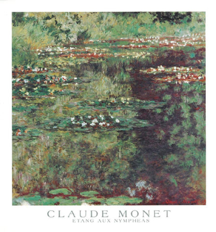 Etang aux Nympheas White Modern Wood Framed Art Print with Double Matting by Monet, Claude