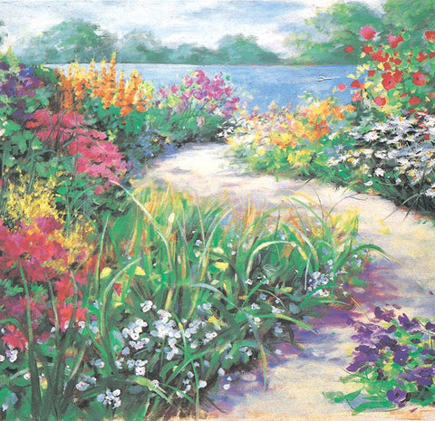 Lakeside Flowers I Black Ornate Wood Framed Art Print with Double Matting by Unknown