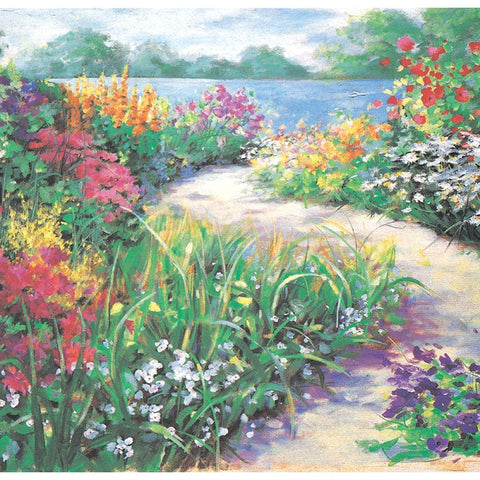 Lakeside Flowers I Black Modern Wood Framed Art Print by Unknown