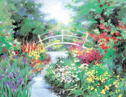 Bridge in Garden Black Ornate Wood Framed Art Print with Double Matting by Unknown
