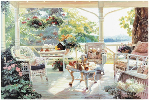 On the Porch Black Ornate Wood Framed Art Print with Double Matting by Unknown