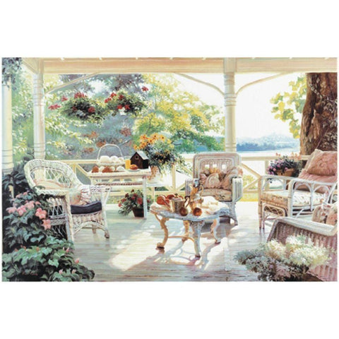 On the Porch Black Modern Wood Framed Art Print with Double Matting by Unknown