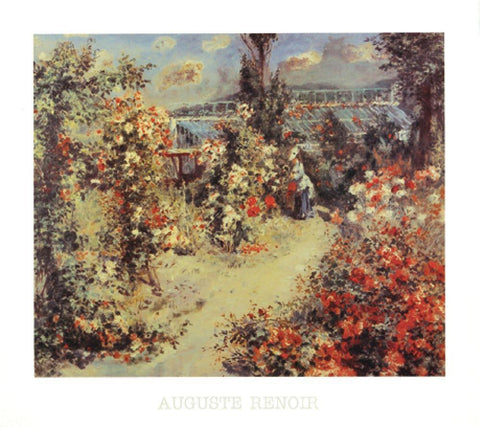 Garden White Modern Wood Framed Art Print with Double Matting by Renoir, Pierre-Auguste