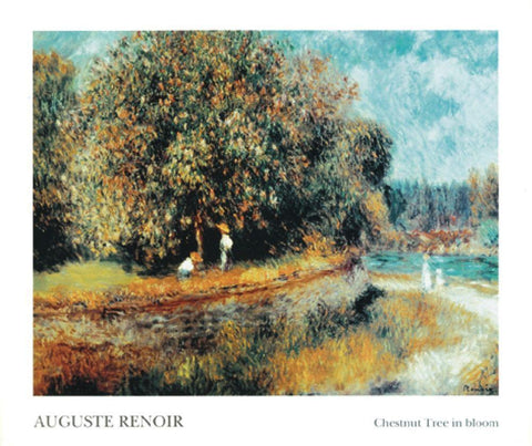 Chestnut Tree Black Ornate Wood Framed Art Print with Double Matting by Renoir, Pierre-Auguste