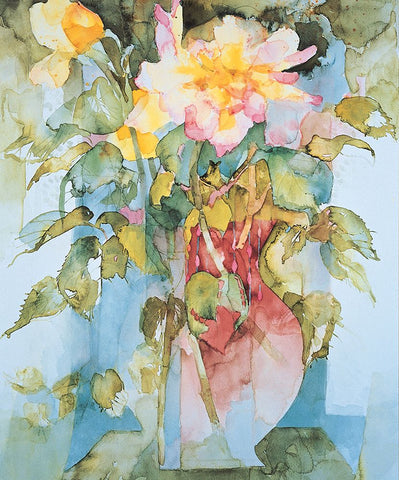 Floral Collage White Modern Wood Framed Art Print with Double Matting by Unknown