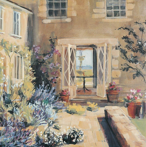 Courtyard White Modern Wood Framed Art Print with Double Matting by Unknown