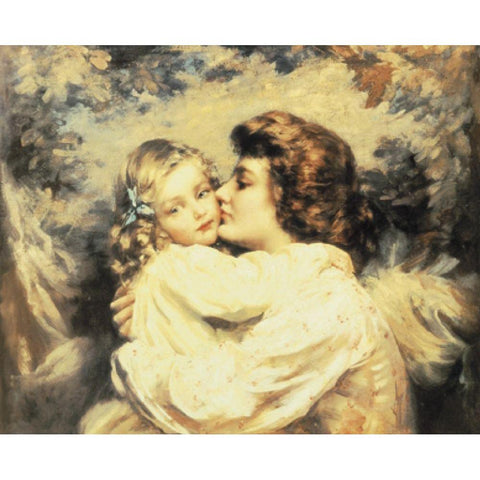 Mother and Child White Modern Wood Framed Art Print by Unknown