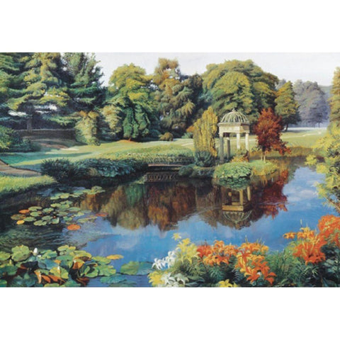 Gazebo on Lake White Modern Wood Framed Art Print by Unknown