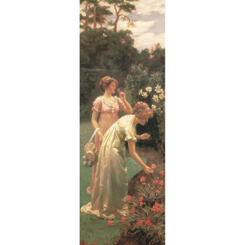 Picking Flowers White Modern Wood Framed Art Print by Unknown