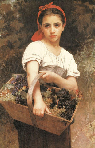 Maiden with Basket Black Ornate Wood Framed Art Print with Double Matting by Unknown