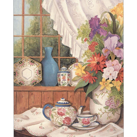 Flowers by the Window Black Modern Wood Framed Art Print by Unknown