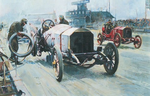Race Cars 1921 White Modern Wood Framed Art Print with Double Matting by Unknown
