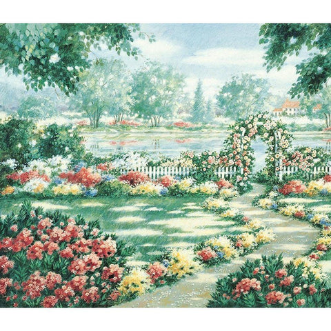 Garden by Lake Gold Ornate Wood Framed Art Print with Double Matting by Unknown