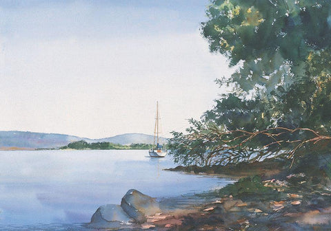 Safe Harbor White Modern Wood Framed Art Print with Double Matting by Unknown