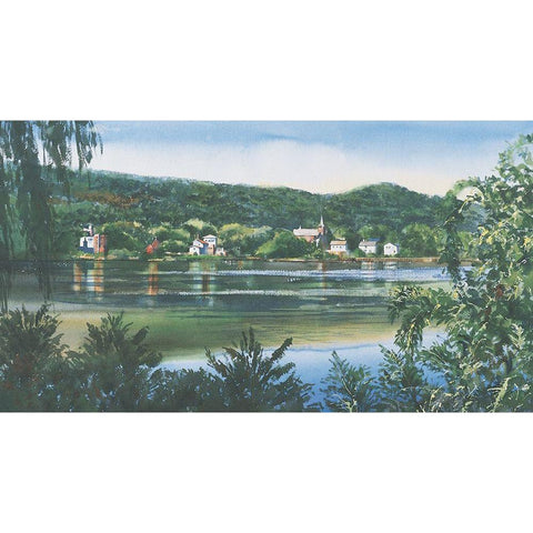 Lakeside Village White Modern Wood Framed Art Print by Unknown