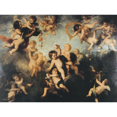 Cherubs Black Modern Wood Framed Art Print with Double Matting by Unknown