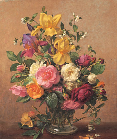 Classic Floral Black Ornate Wood Framed Art Print with Double Matting by Unknown