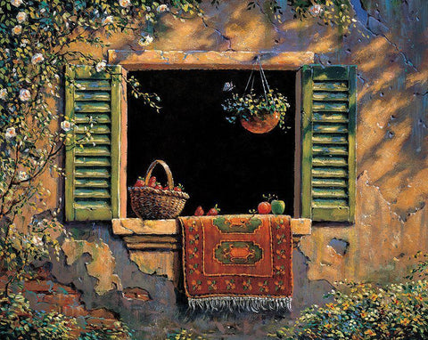 Hacienda Window Black Ornate Wood Framed Art Print with Double Matting by Unknown