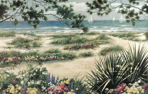 Beach and Sails White Modern Wood Framed Art Print with Double Matting by Unknown