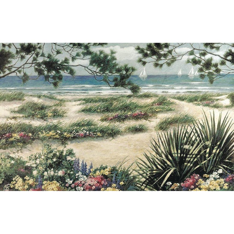 Beach and Sails White Modern Wood Framed Art Print by Unknown