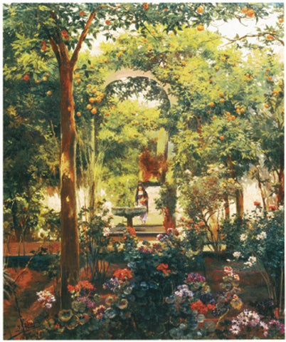 Garden White Modern Wood Framed Art Print with Double Matting by Unknown