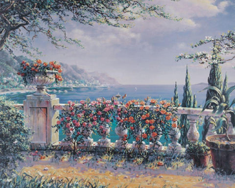 Ocean View Black Ornate Wood Framed Art Print with Double Matting by Unknown