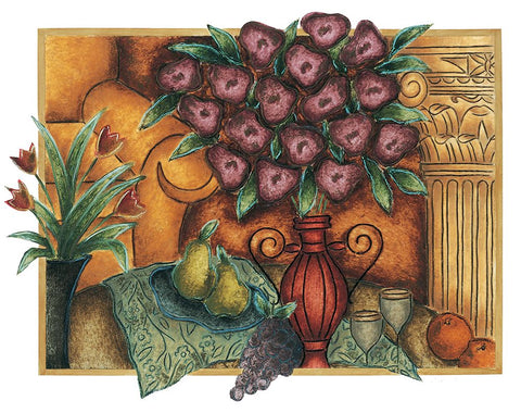 Purple Poppies Black Ornate Wood Framed Art Print with Double Matting by Unknown