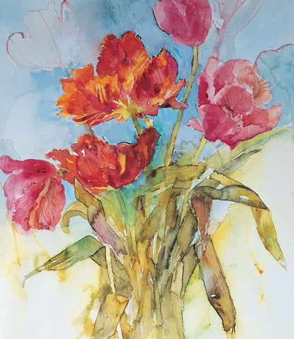Red Floral Collage White Modern Wood Framed Art Print with Double Matting by Unknown