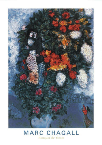 Bouquet White Modern Wood Framed Art Print with Double Matting by Chagall