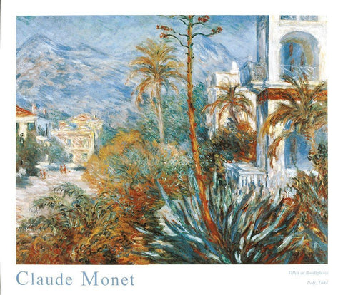 Bordighera White Modern Wood Framed Art Print with Double Matting by Monet, Claude