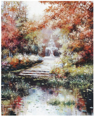 Fountain Black Ornate Wood Framed Art Print with Double Matting by Unknown