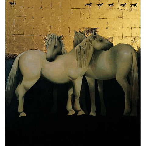 White Horses White Modern Wood Framed Art Print by Unknown