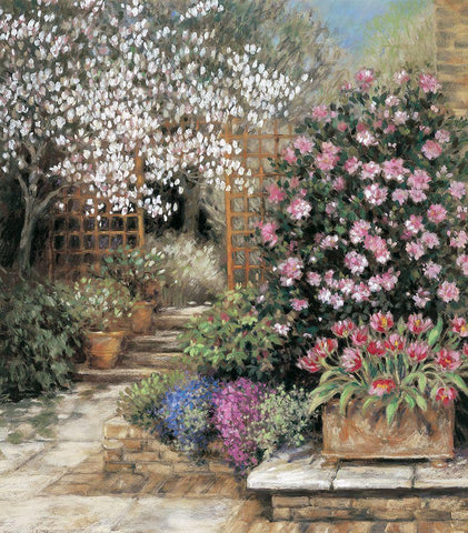 Garden Paradise White Modern Wood Framed Art Print with Double Matting by Unknown