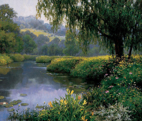 Lake Florals White Modern Wood Framed Art Print with Double Matting by Unknown