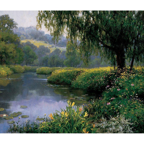 Lake Florals Black Modern Wood Framed Art Print by Unknown