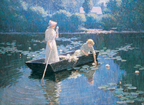 On the Lake Black Ornate Wood Framed Art Print with Double Matting by Unknown