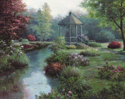 Gazebo Black Ornate Wood Framed Art Print with Double Matting by Unknown