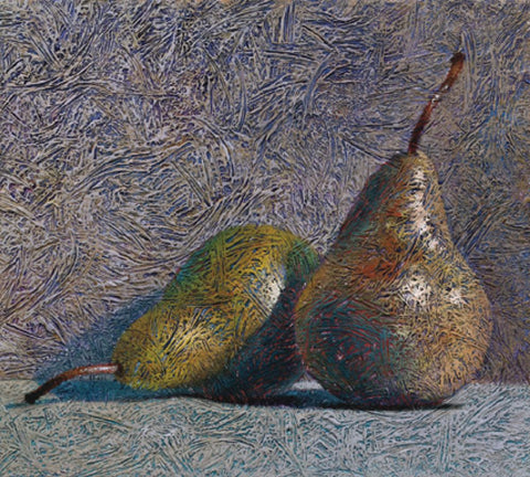 Pair of Pears White Modern Wood Framed Art Print with Double Matting by Unknown