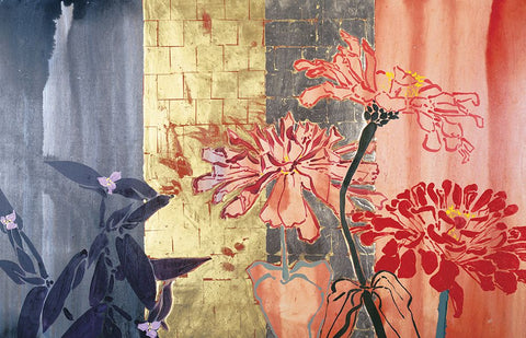 Floral Stencils Black Modern Wood Framed Art Print by Unknown