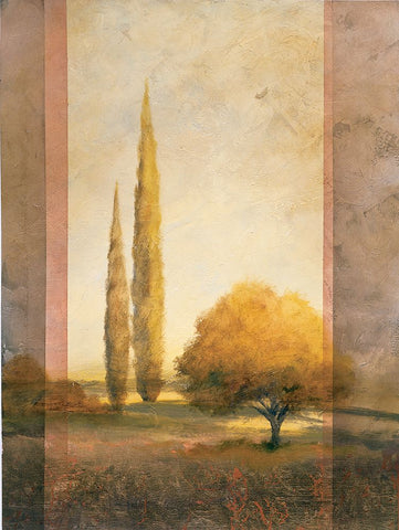 Golden Trees I Black Ornate Wood Framed Art Print with Double Matting by Unknown