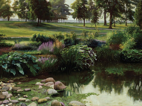 Lakeside Floral Black Ornate Wood Framed Art Print with Double Matting by Unknown