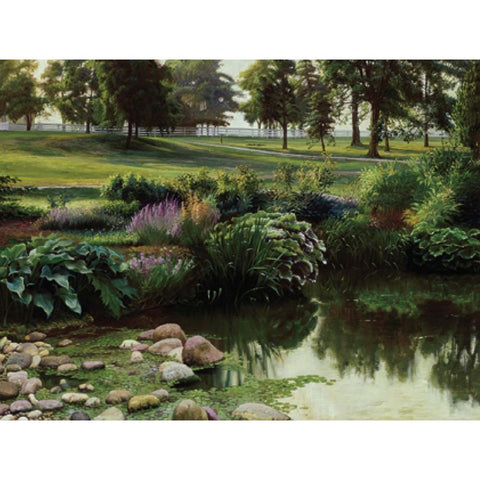 Lakeside Floral White Modern Wood Framed Art Print by Unknown