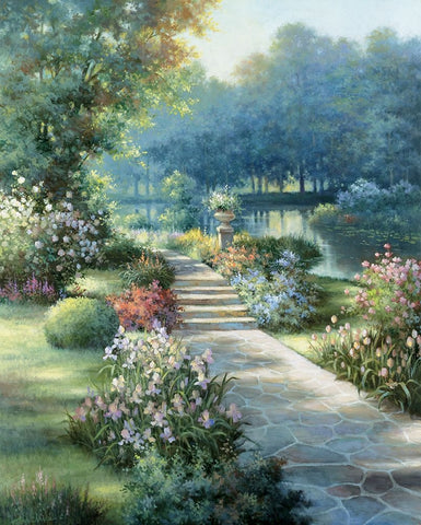 Garden Stone Path I White Modern Wood Framed Art Print with Double Matting by Unknown