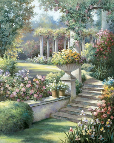 Garden Stone Path II Black Ornate Wood Framed Art Print with Double Matting by Unknown