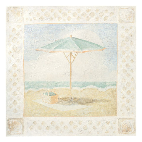 Beach Umbrella I White Modern Wood Framed Art Print with Double Matting by Unknown