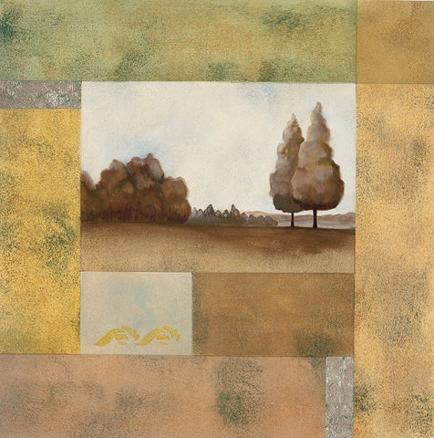 Golden Trees II White Modern Wood Framed Art Print with Double Matting by Unknown
