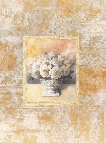 White Rose Damasque II Black Modern Wood Framed Art Print by Unknown